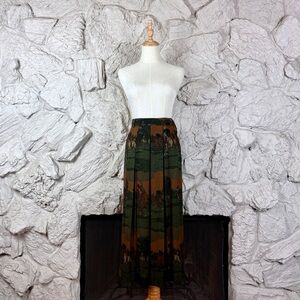 Ralph Lauren c. 1980s Challis Maxi Skirt ‘Polo Match’ Phthalo Green | 12